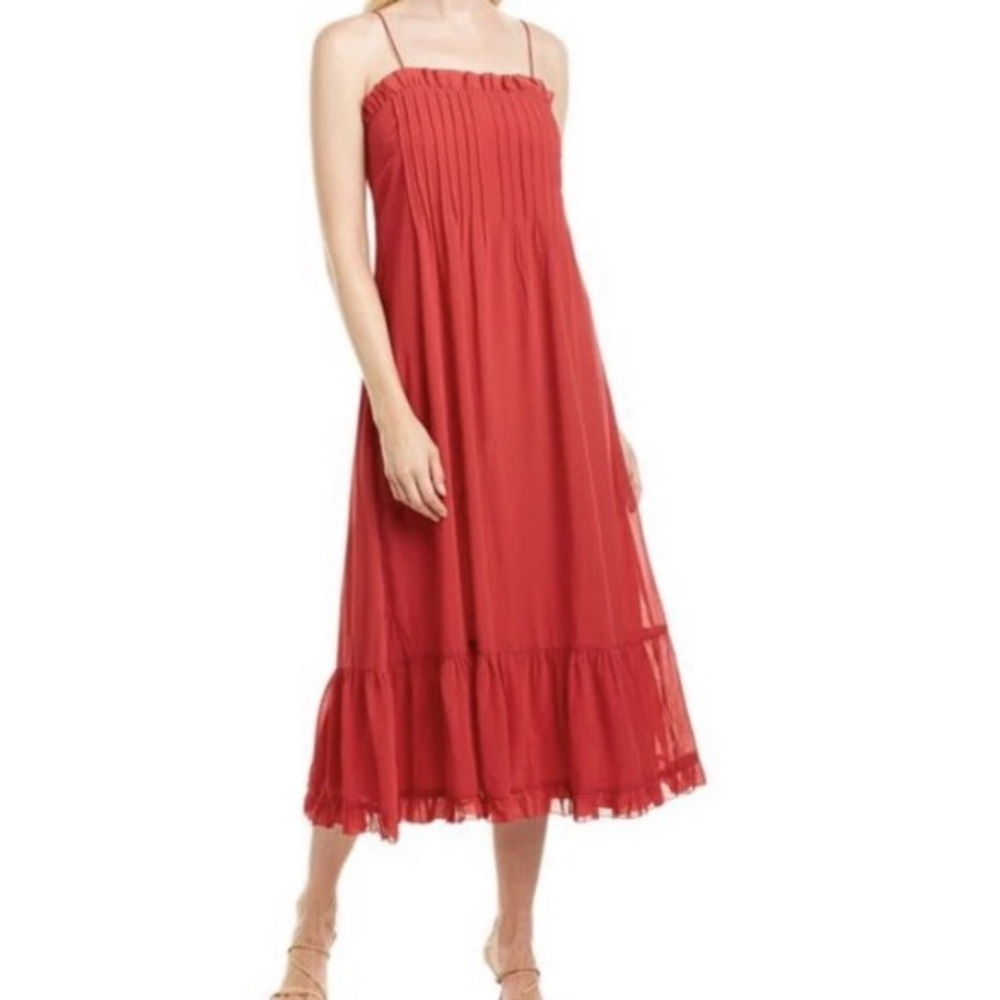 Madewell Vibrant Red Pintuck Cami Spaghetti Strap Midi Dress